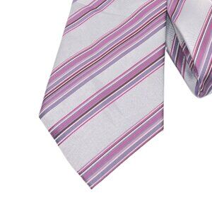Woolworths Repp Tie Men’s 60” Lavender Pink Ribbon Stripe 80s 90s Wide New